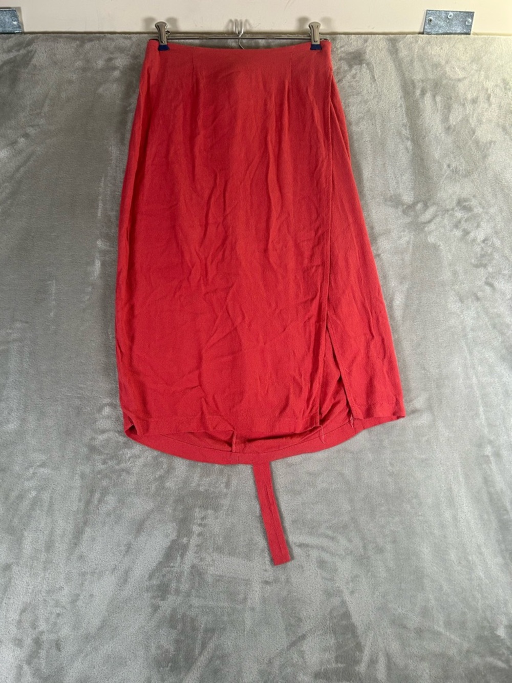 Reformation coral red Midi tie Skirt with Side Slit